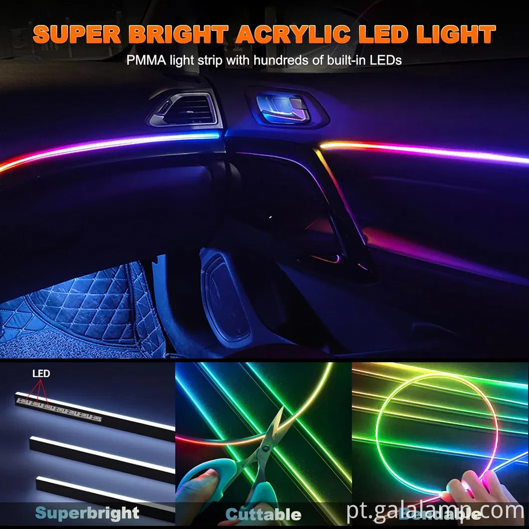 Kit de tira de luz de neon LED vibrante para o ambiente Car